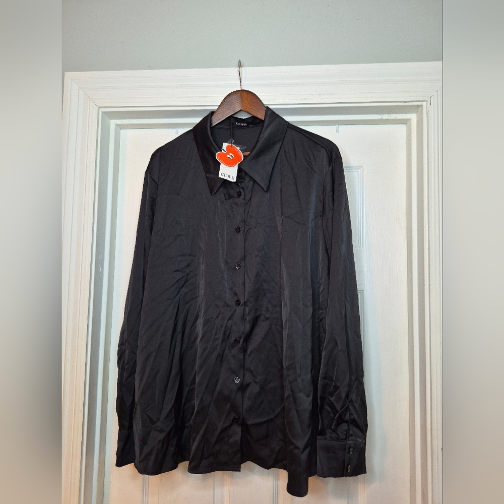 Cider Women Black Button-Up Blouse Size 2xl